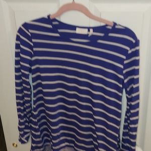 LOGO by Lori Goldstein Blue White Stripe Ruched Sleeve Top Girls XXL